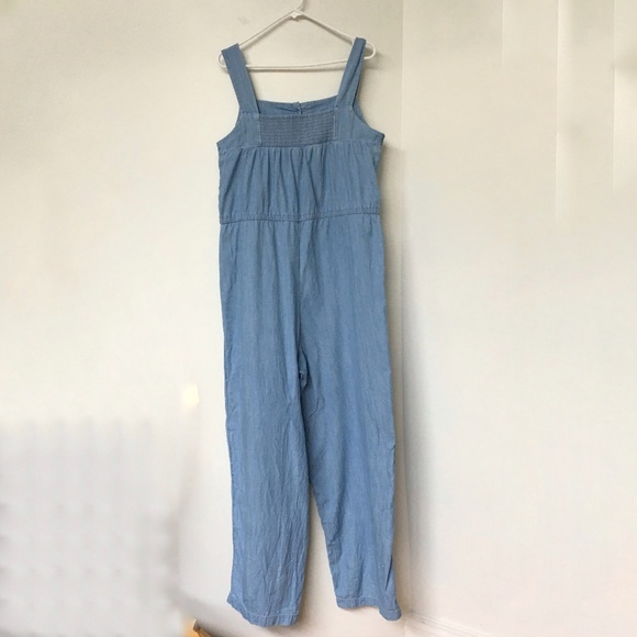 Old Navy Overalls Light Wash Blue 100% Cotton Button Up Drawstring Waist - Picture 6 of 8